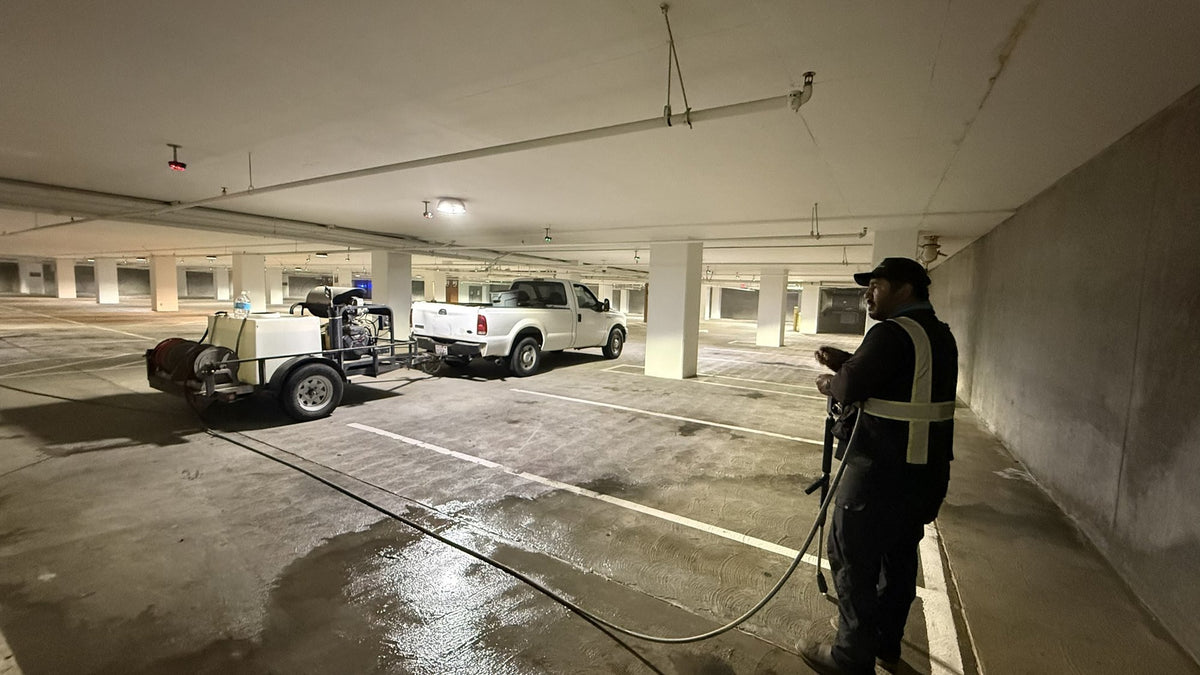 Commercial parking garage pressure washing at Jamul Casino by Top Tier Exterior Service, San Diego County